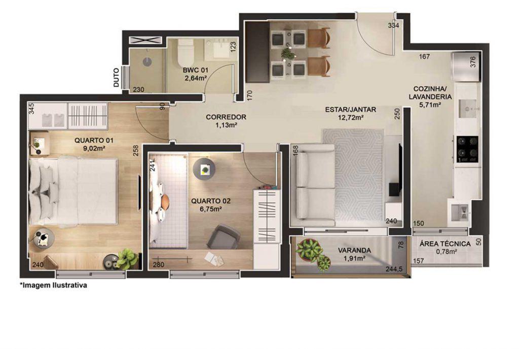 Apartamento 2 Quartos para venda no Mossunguê ao Lado do ParkS...