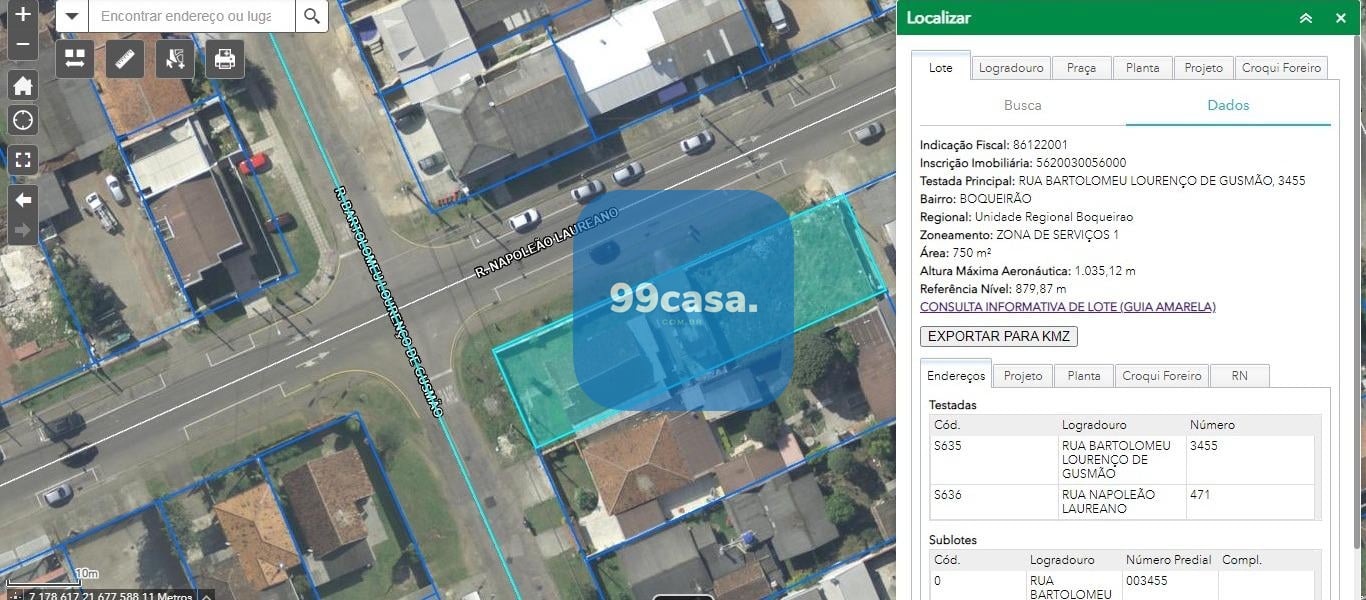 Terreno no Bairro Boqueirão Curitiba PR por R  795.000,00.