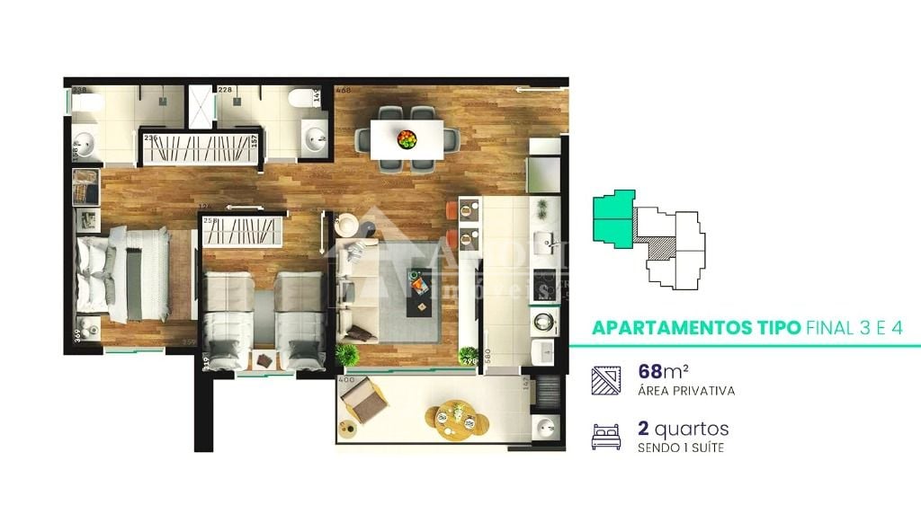 Apartamento 2 dormitórios à venda, 68,87 m  privativos, MERCÊS...