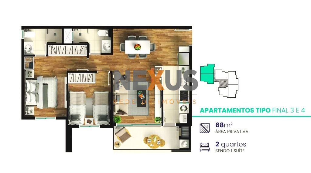 Apartamento 2 dormitórios à venda, 68,87 m  privativos, MERCÊS...