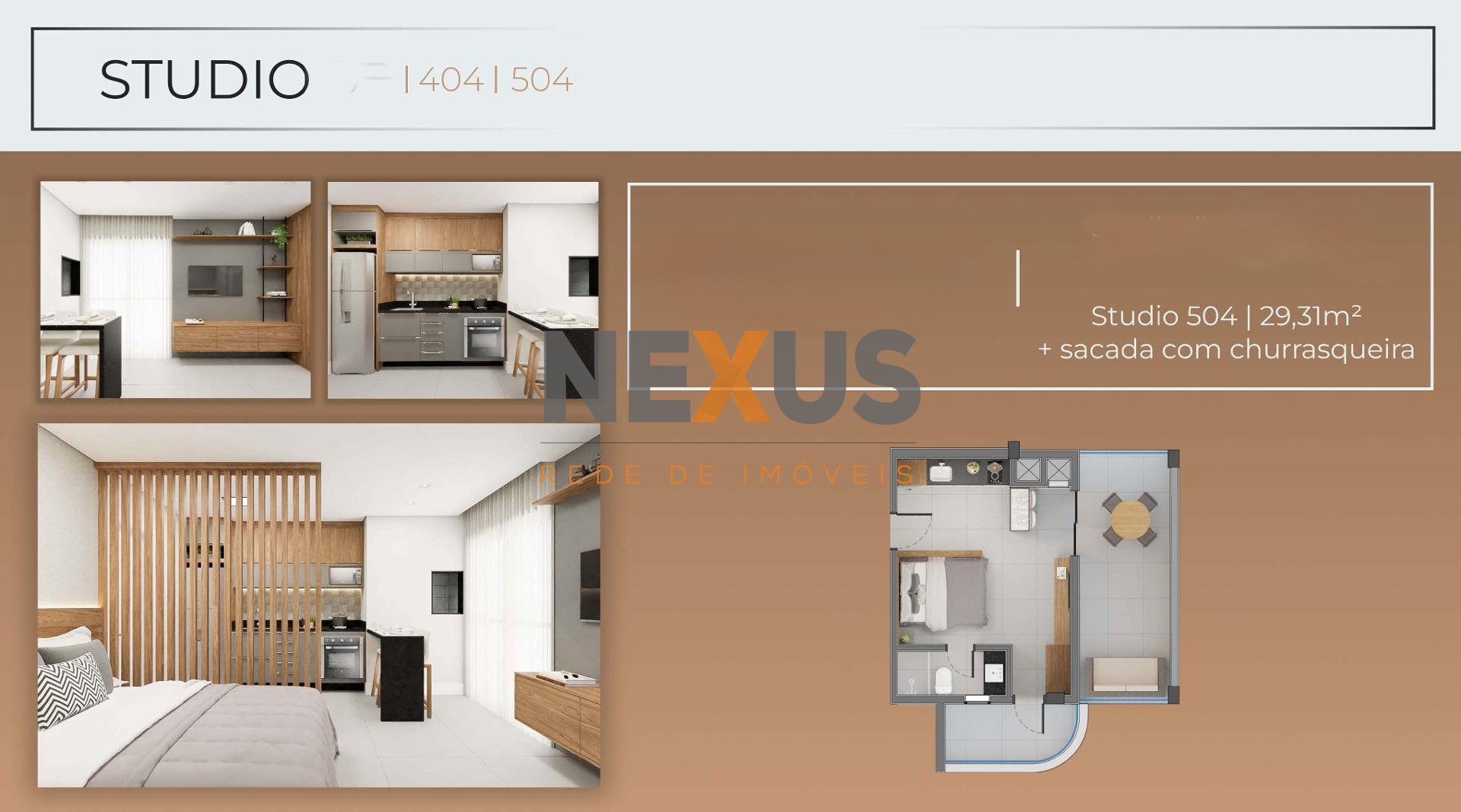 Studio à venda no SANTI Mercês com sacada R  404.900,00 CURITI...