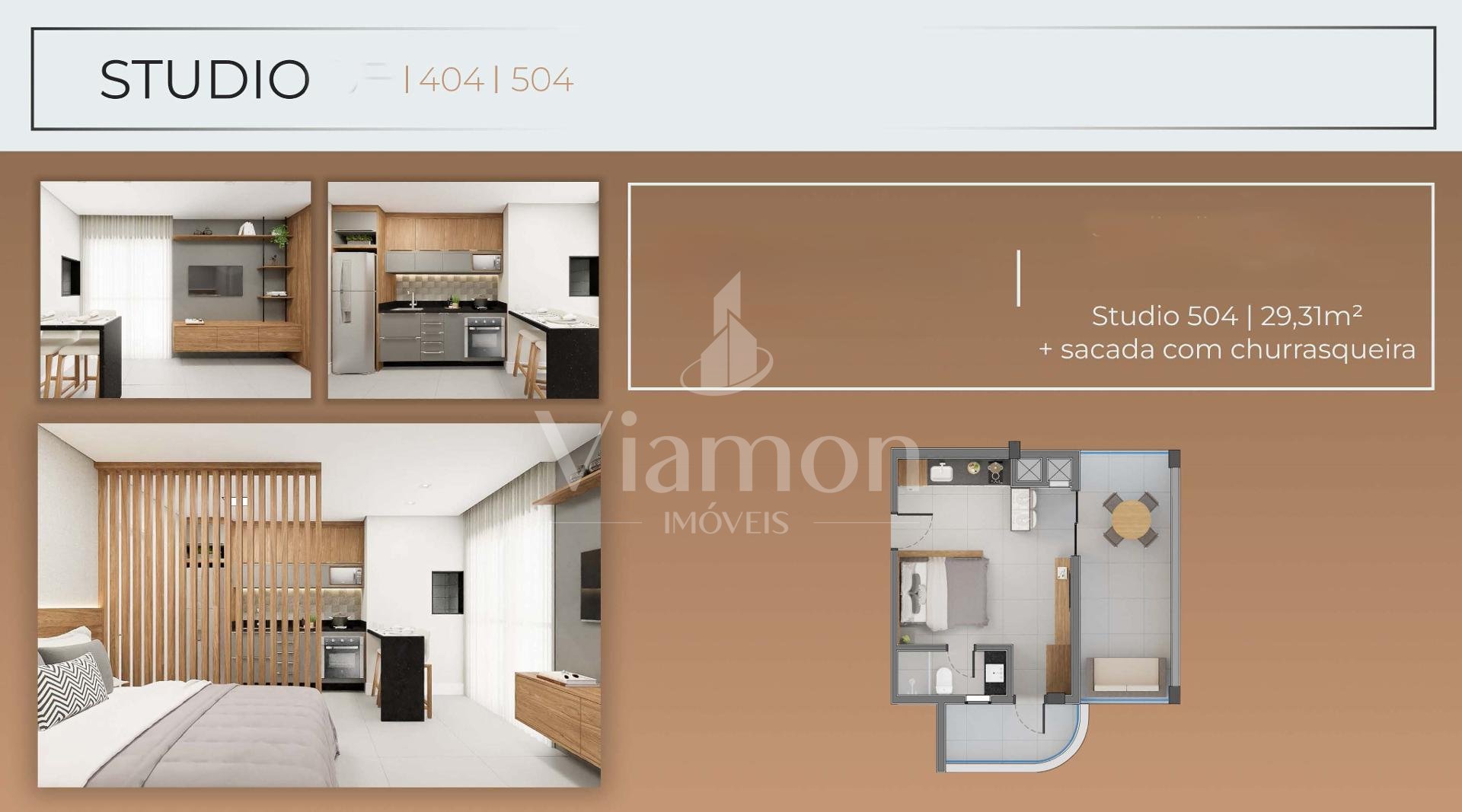 Studio à venda no SANTI Mercês com sacada R  404.900,00 CURITI...