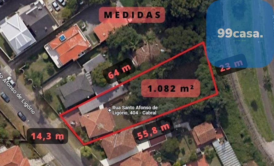 Terreno residencial com 1082m  à venda no Cabral - Curitiba
