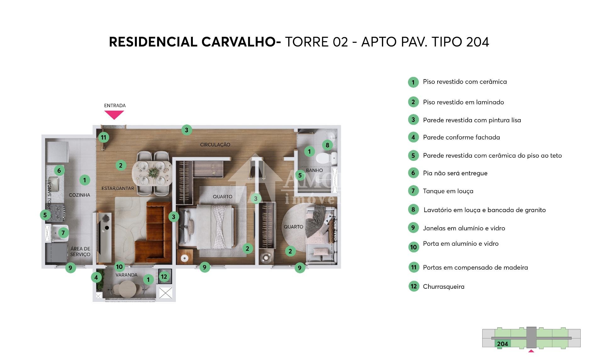 Apartamento 2 Quartos com Garden e Sacada no Pinheirinho